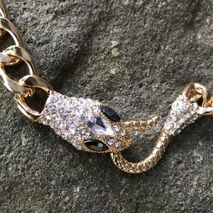 Golden Rhinestone Snake Bling Statement Necklace